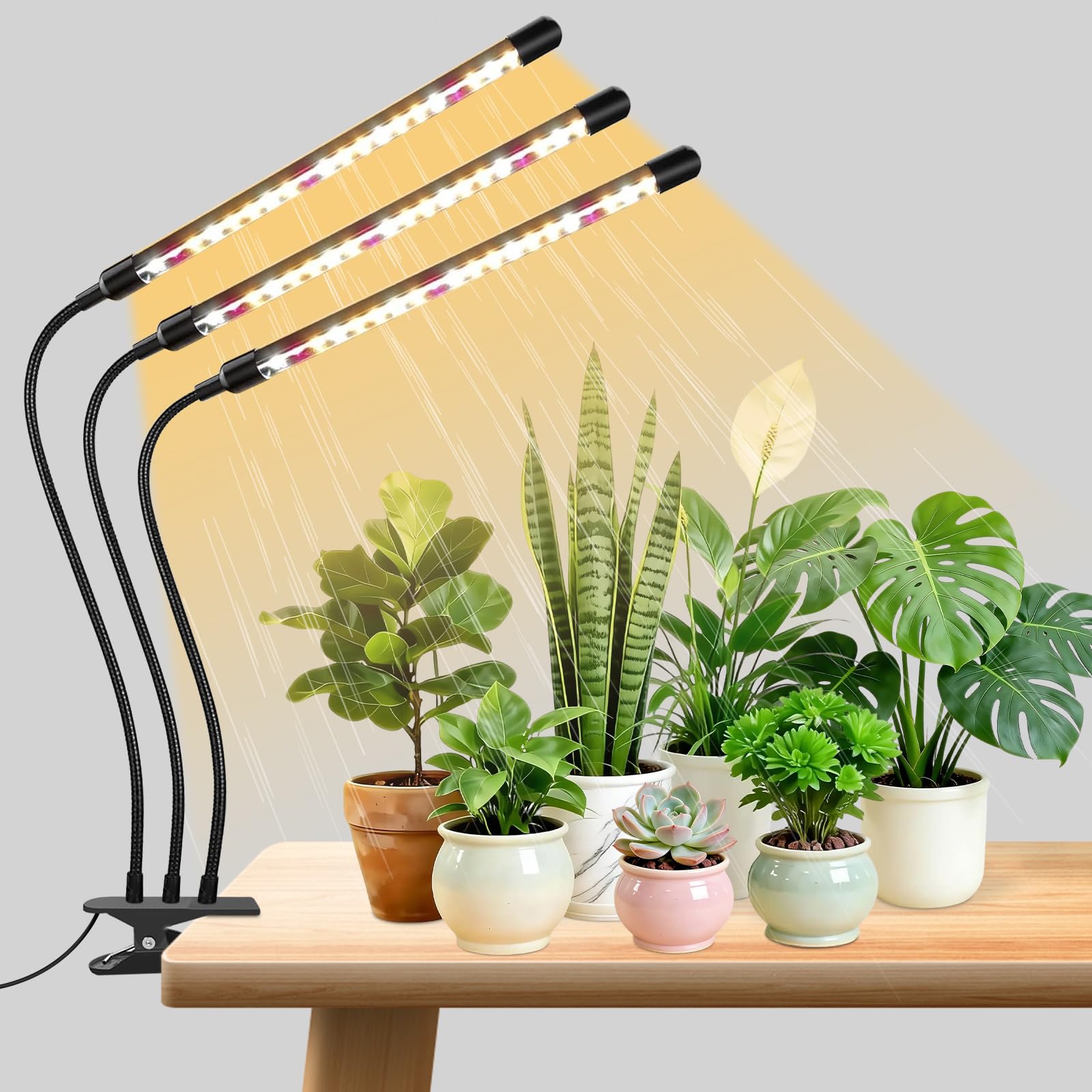 SDOVUERC tri-head grow light front view with adjustable gooseneck
