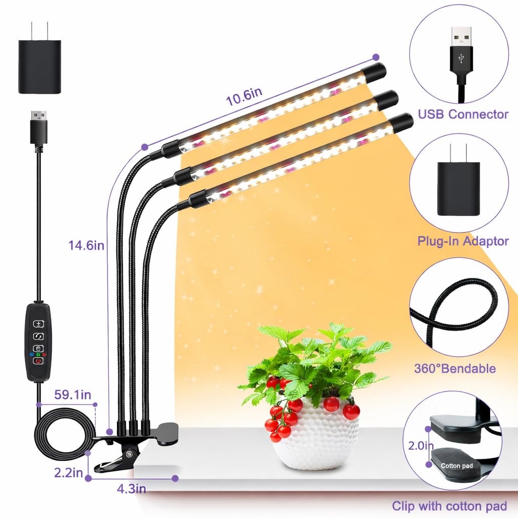 SDOVUERC Tri-Head Plant Light with adjustable brightness