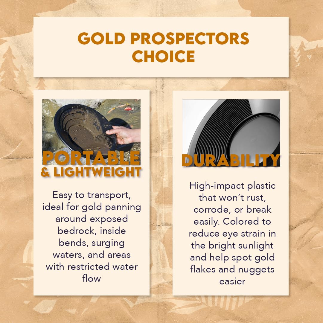 SE 12 Inch Gold Panning Pan on a rocky riverbed