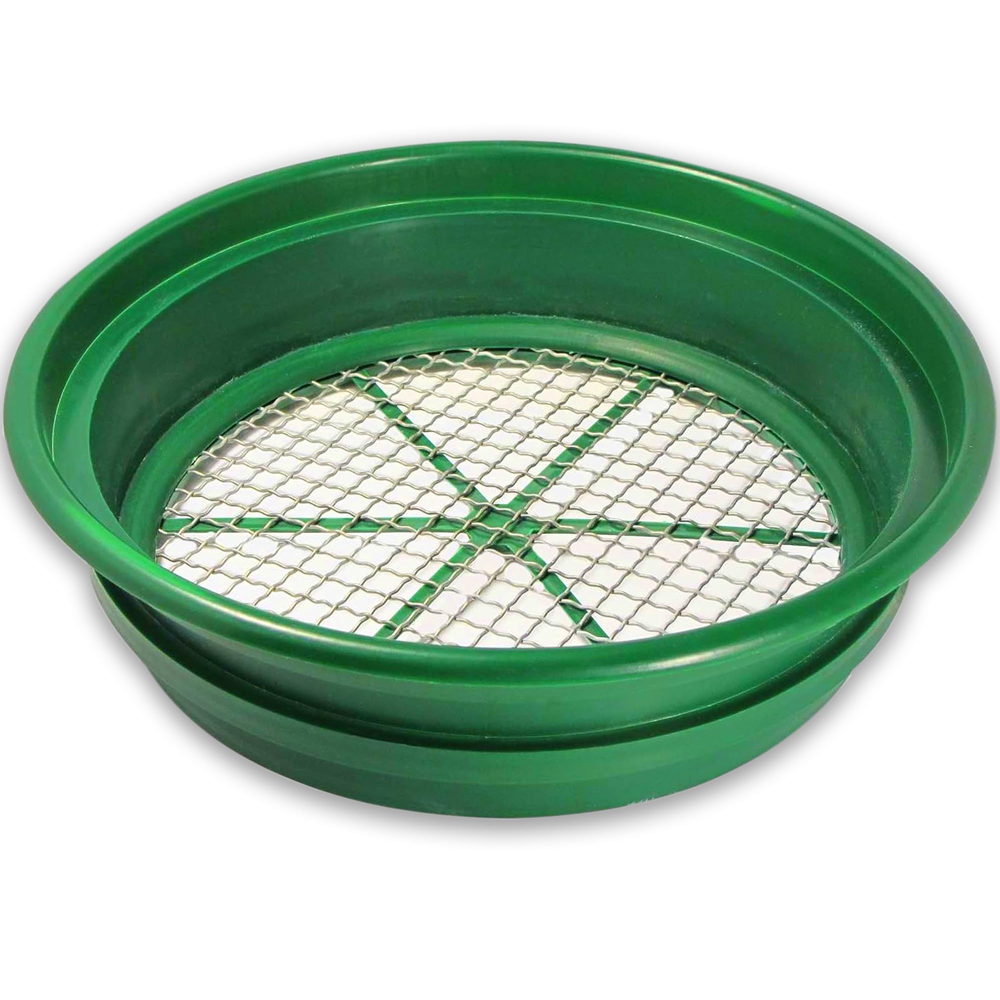 SE 13.25 Inch Stackable Gold Prospecting Pan front view with green finish