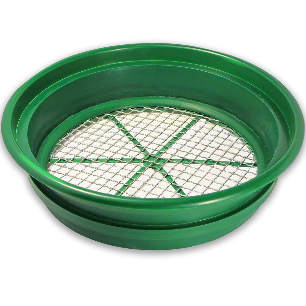 SE 13.25 Inch Stackable Gold Prospecting Pan front view with green finish