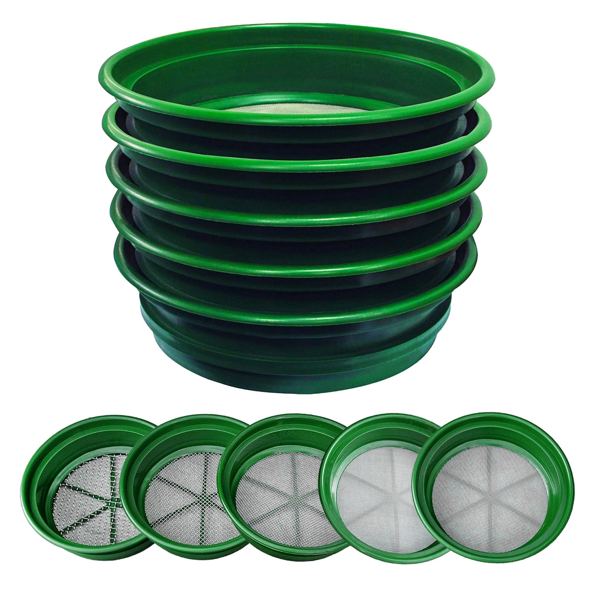 SE 5-Piece Stackable Gold Prospecting Pan Set in green