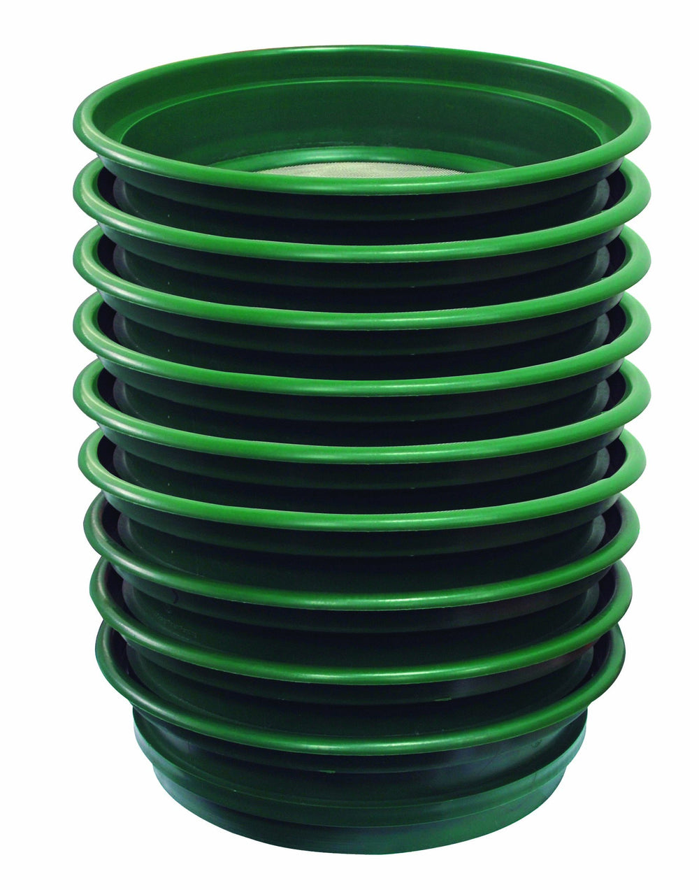 SE 9-piece stackable sifting pan set in green, front view