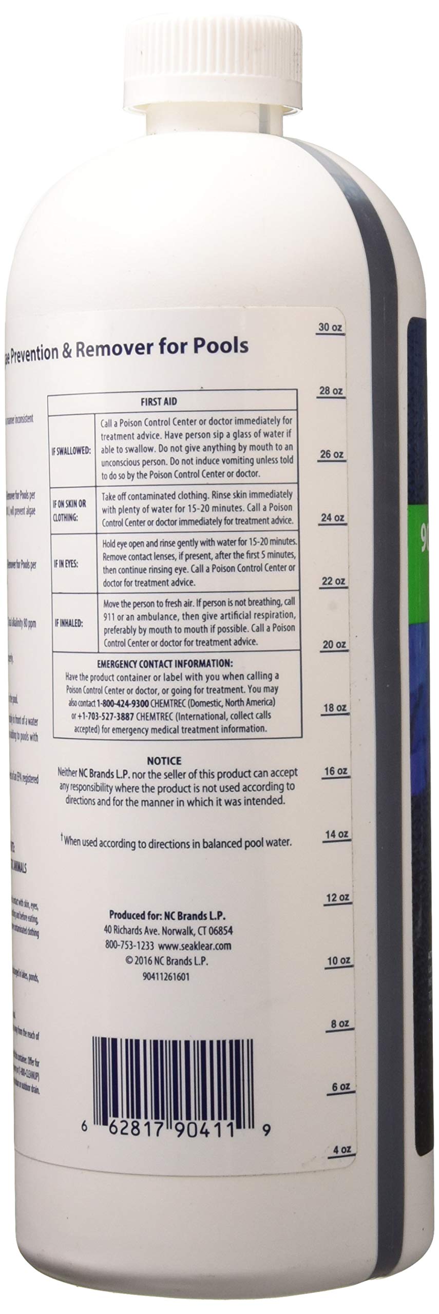 SeaKlear 90-Day Algae Prevention & Remover 1 Qt bottle back view