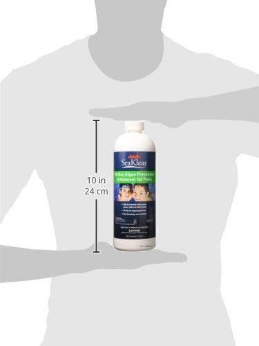 SeaKlear 90-Day Algae Prevention & Remover 1 Qt bottle on poolside