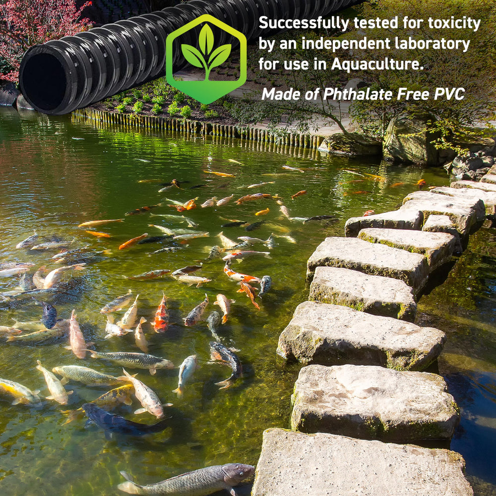Sealproof pond tubing installation example near a water feature