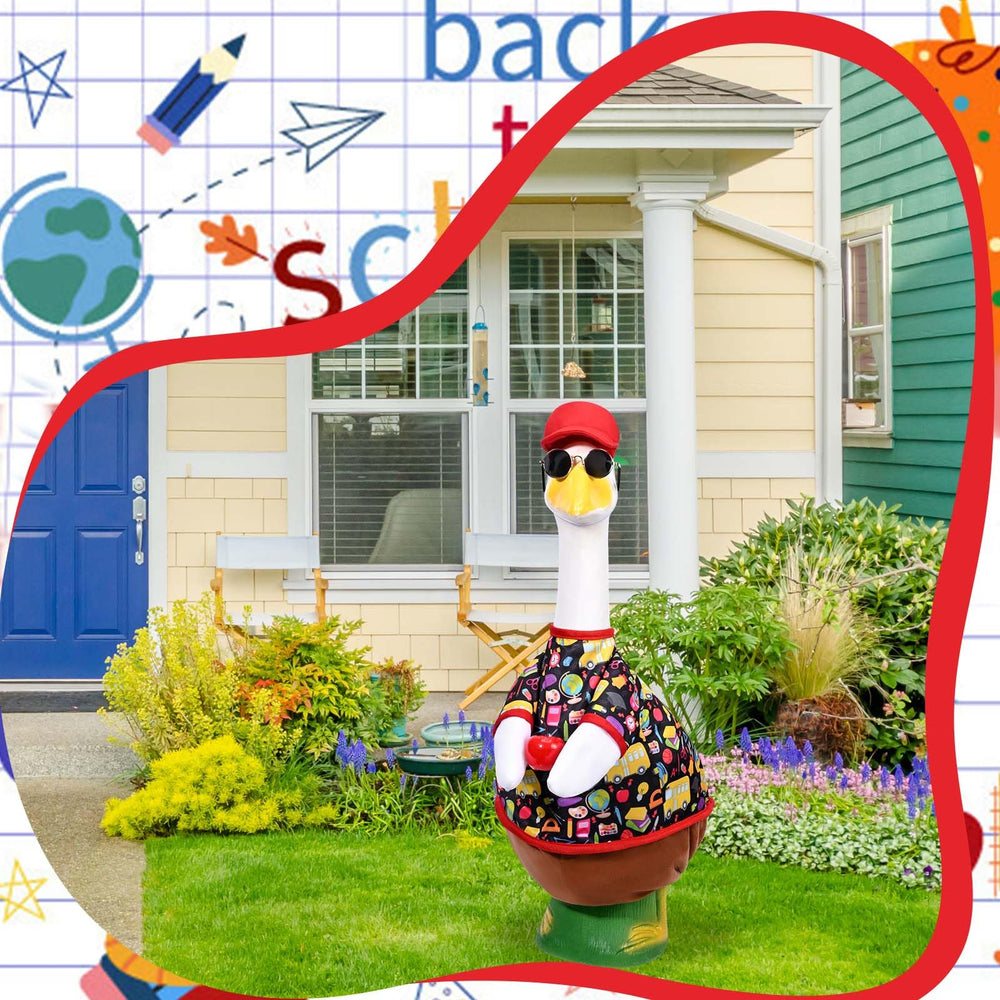 Seasonal goose outfit featuring school elements
