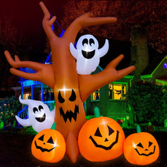 SEASONBLOW 8 Ft Halloween Inflatable Dead Tree with Ghosts Pumpkins front view
