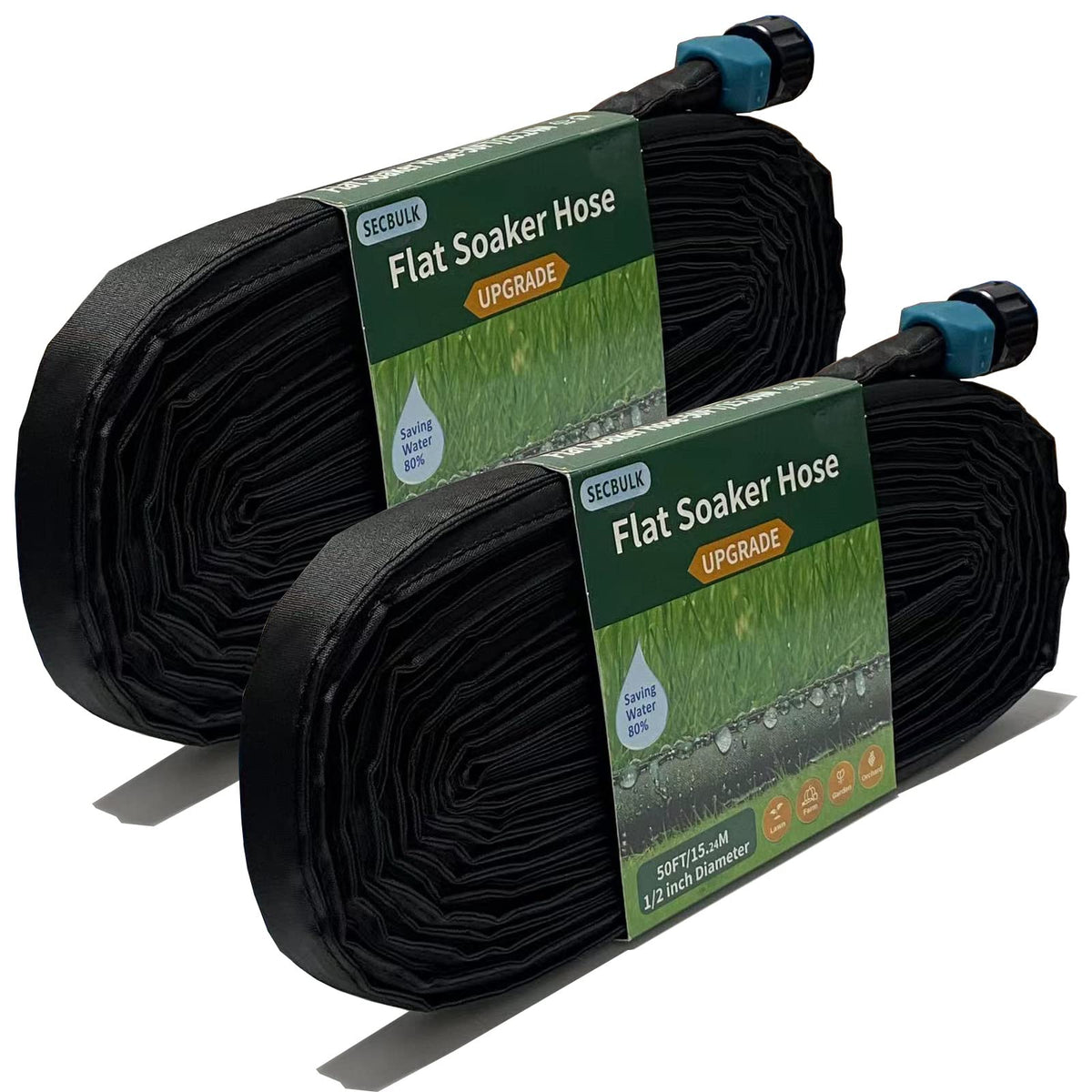 Secbulk 100 ft Flat Soaker Hose in black, coiled