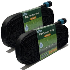 Secbulk 100 ft Flat Soaker Hose in black, coiled