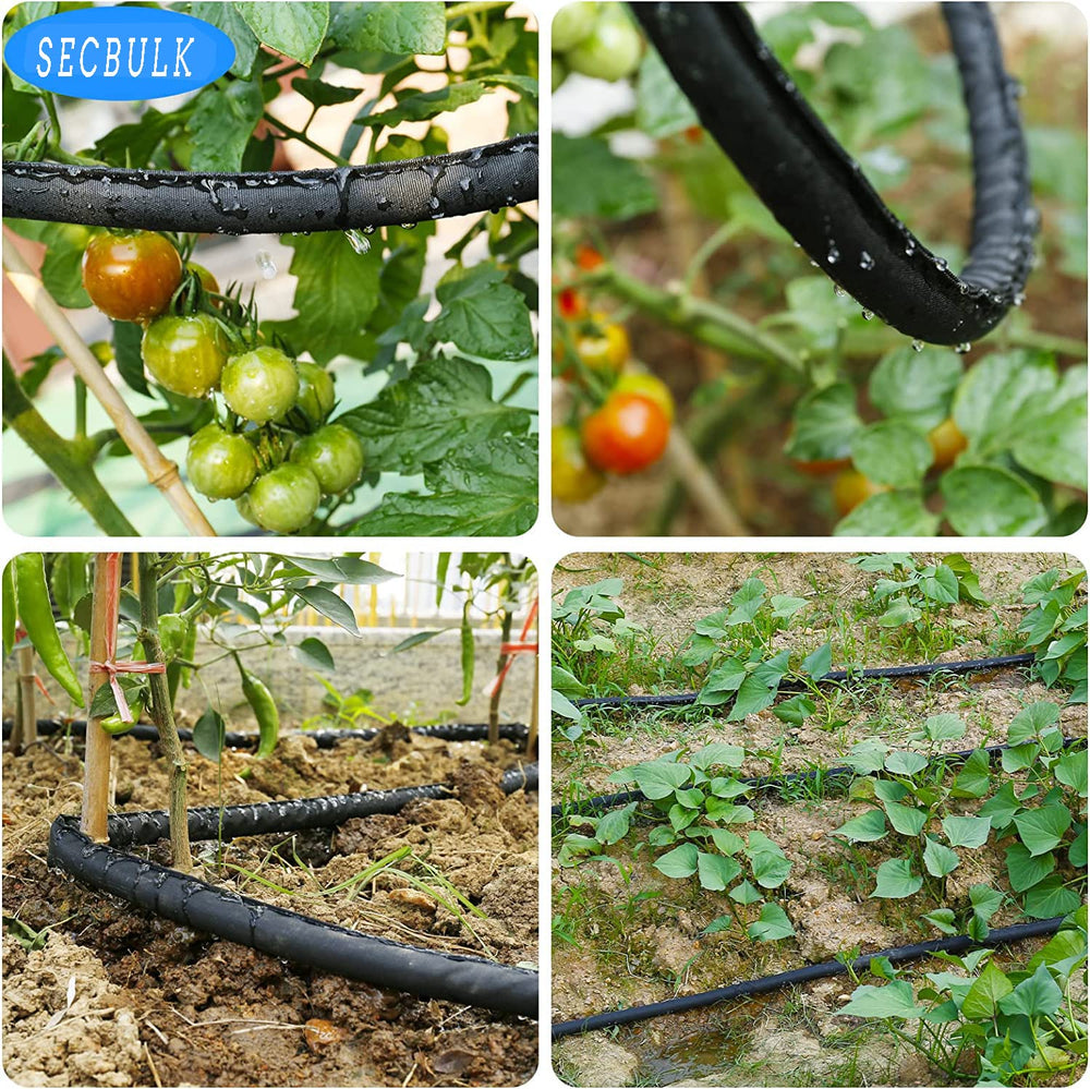 Secbulk soaker hose connected to water source in a garden