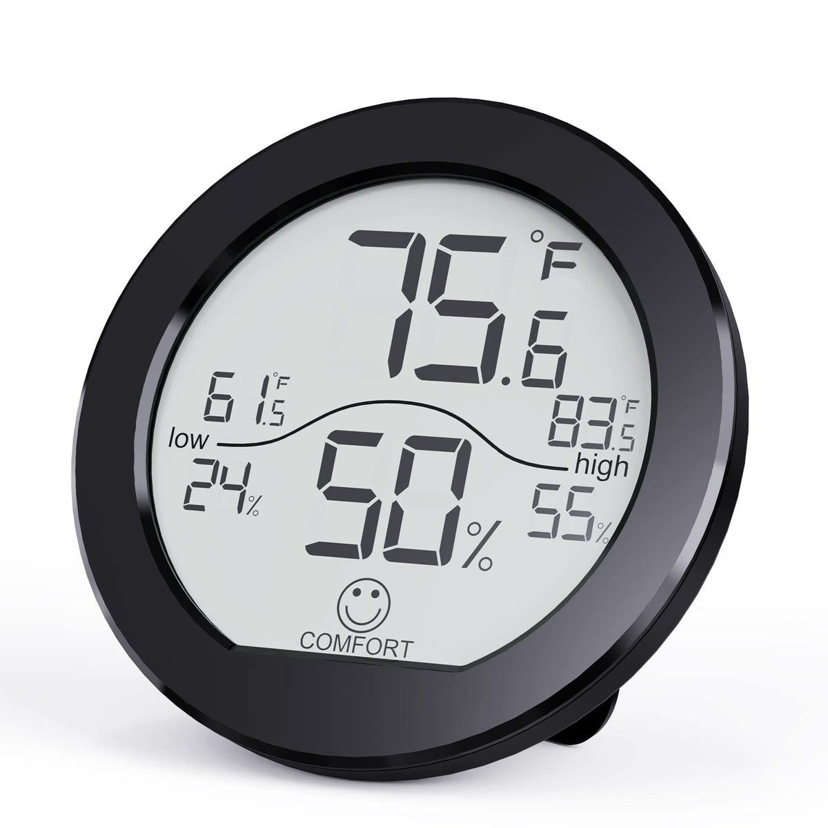 SECRUI Indoor Hygrometer Thermometer black model front view