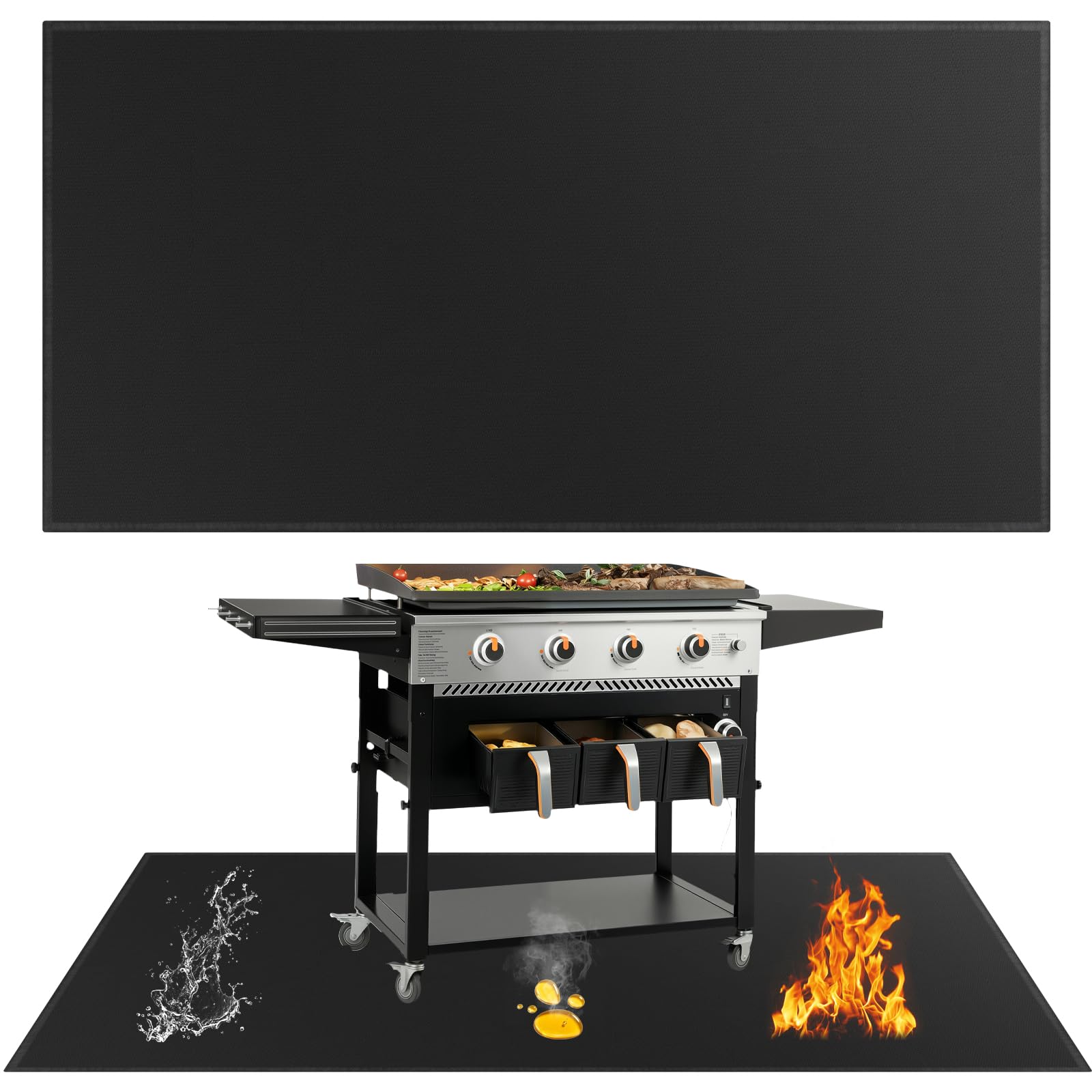 SecuCaptain Under Grill Mat 60x40in black front view