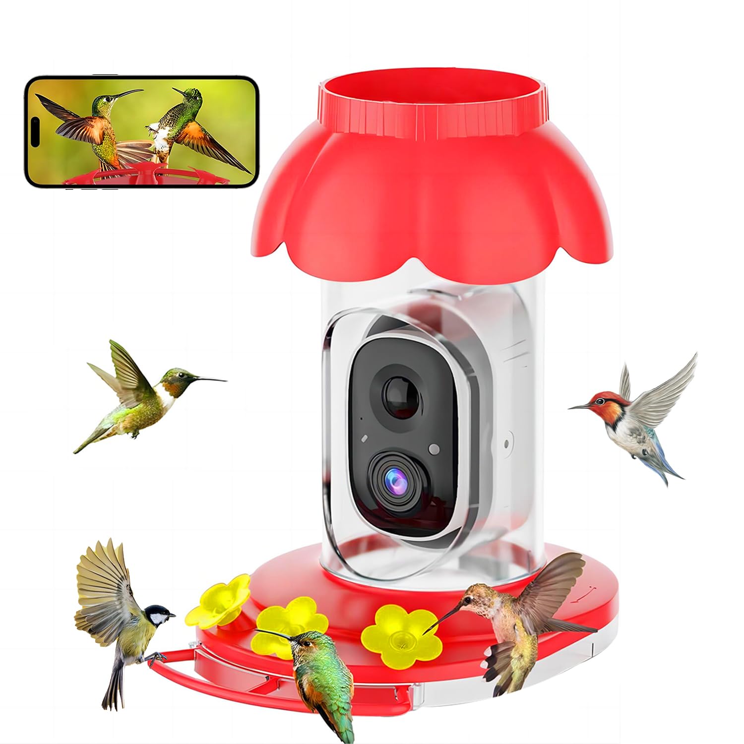 SECUHOME hummingbird feeder with camera front view