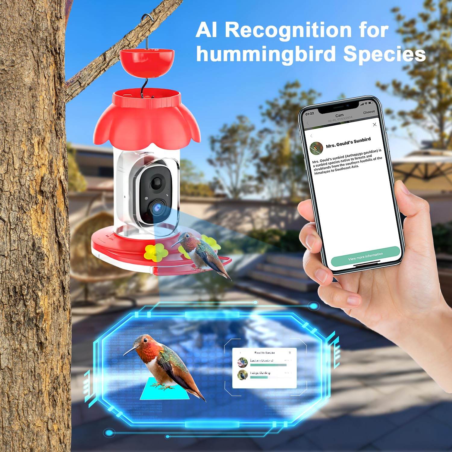 SECUHOME hummingbird feeder with camera installed in garden