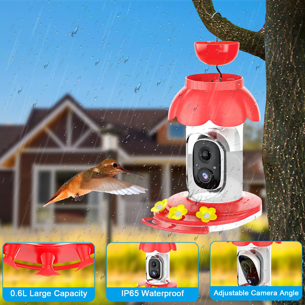 SECUHOME hummingbird feeder with red design and hook