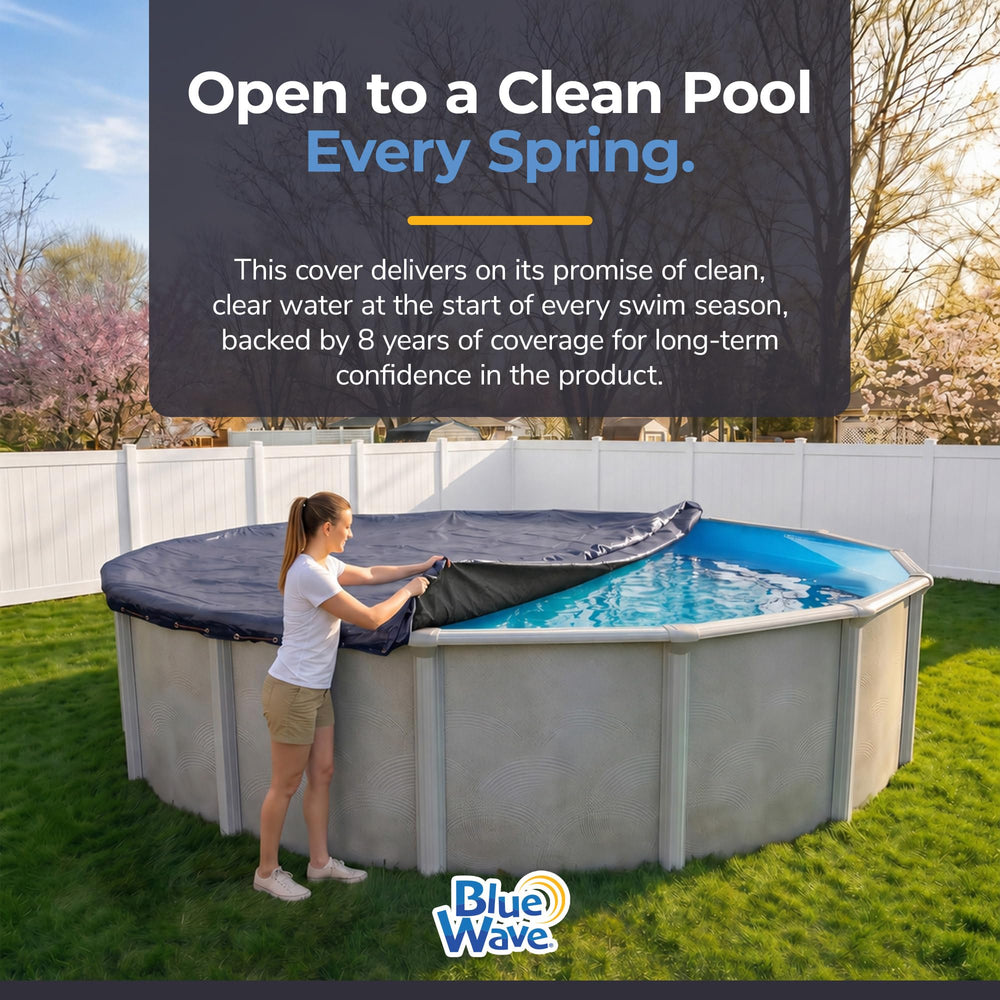 Securely installed Blue Wave pool winter cover