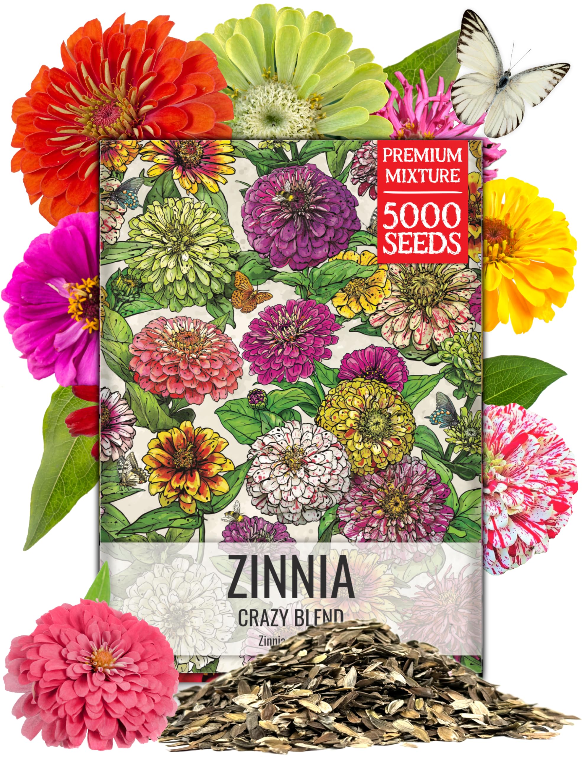 Seed Needs Crazy Zinnia Seeds packet front view with vibrant flower illustration