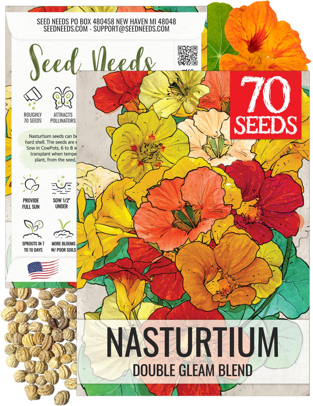 Seed Needs Double Gleam Nasturtium Seeds packet front view