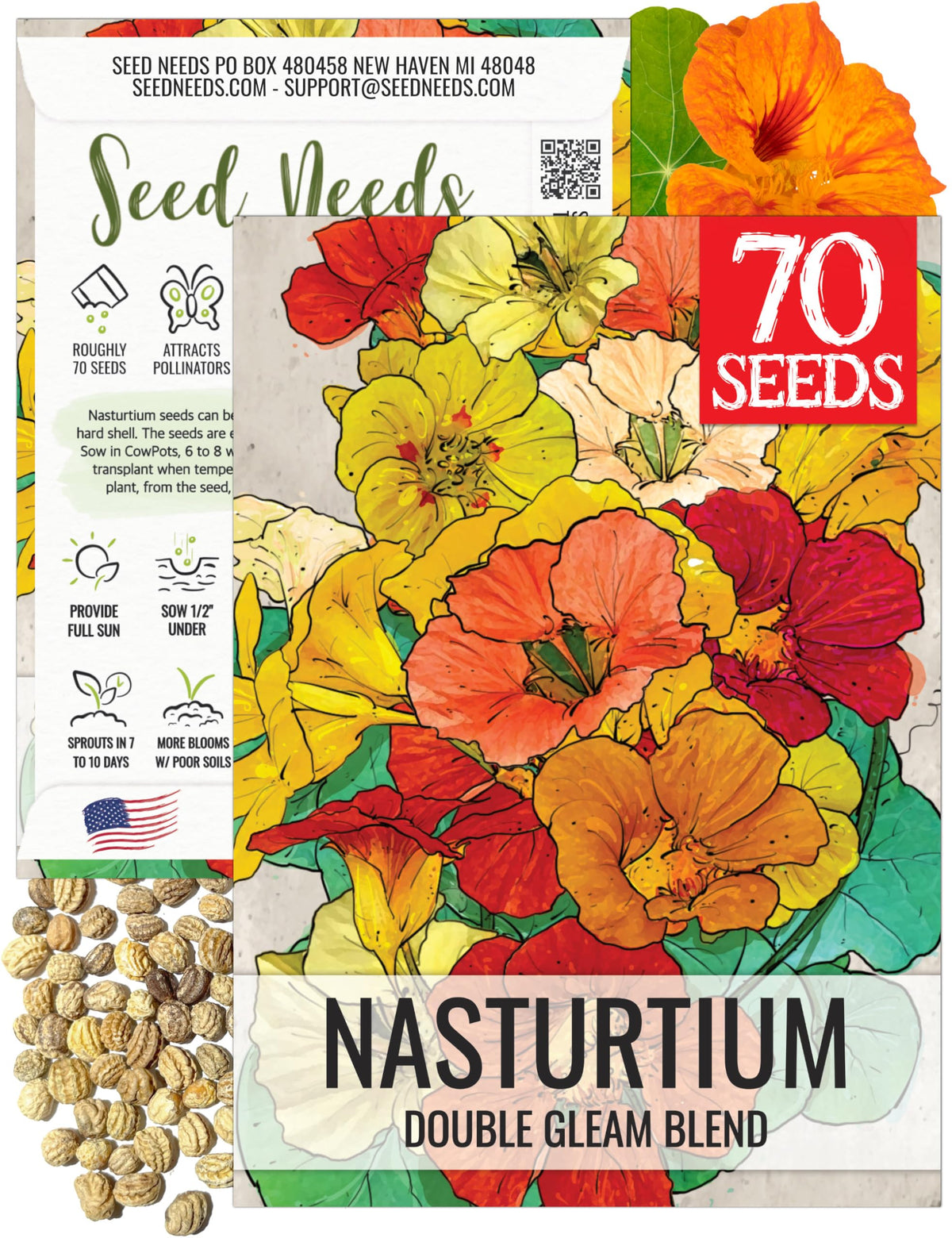 Seed Needs Double Gleam Nasturtium Seeds packet front view