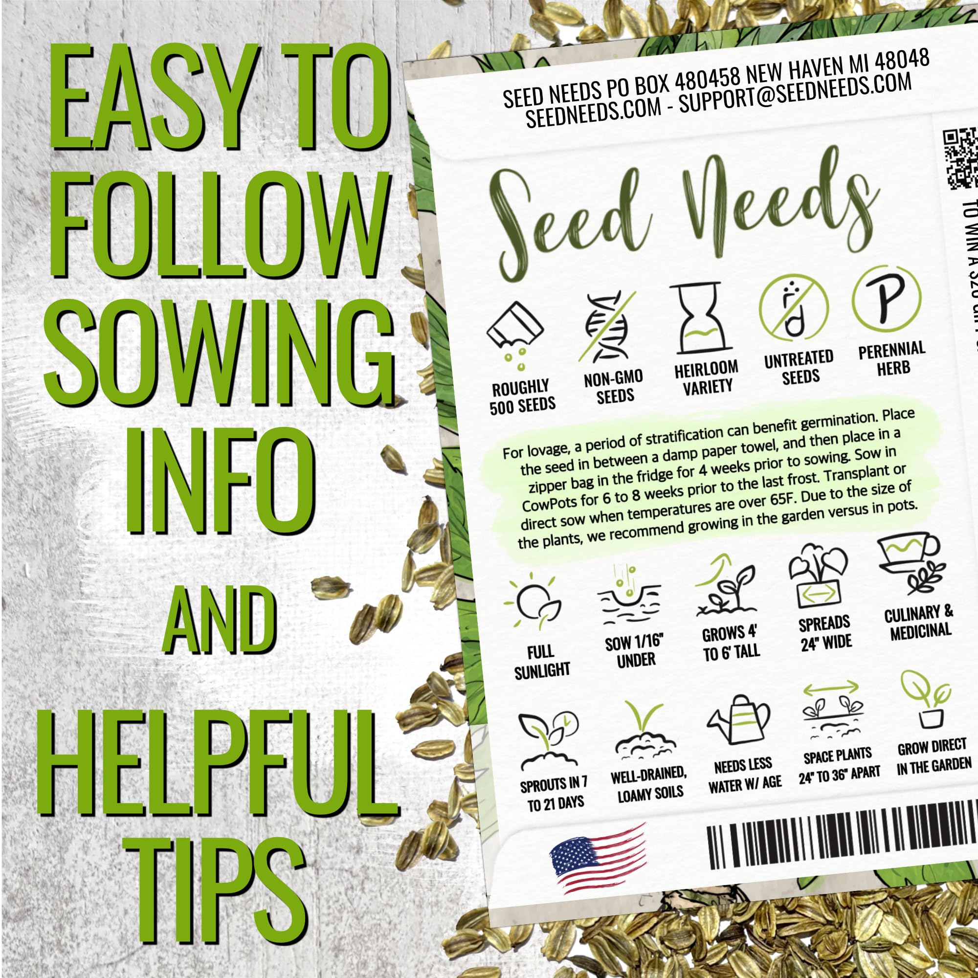 Seed Needs Lovage seeds in a gardening setup