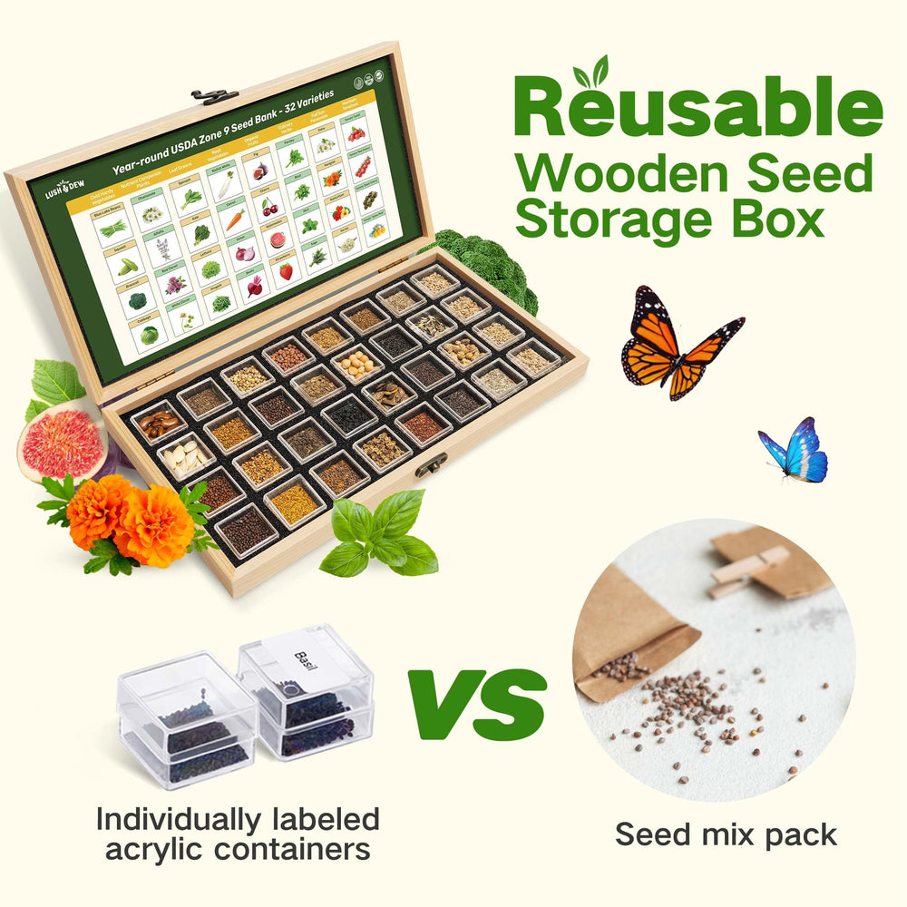 Seed packets from LUSH&DEW Seed Bank arranged neatly