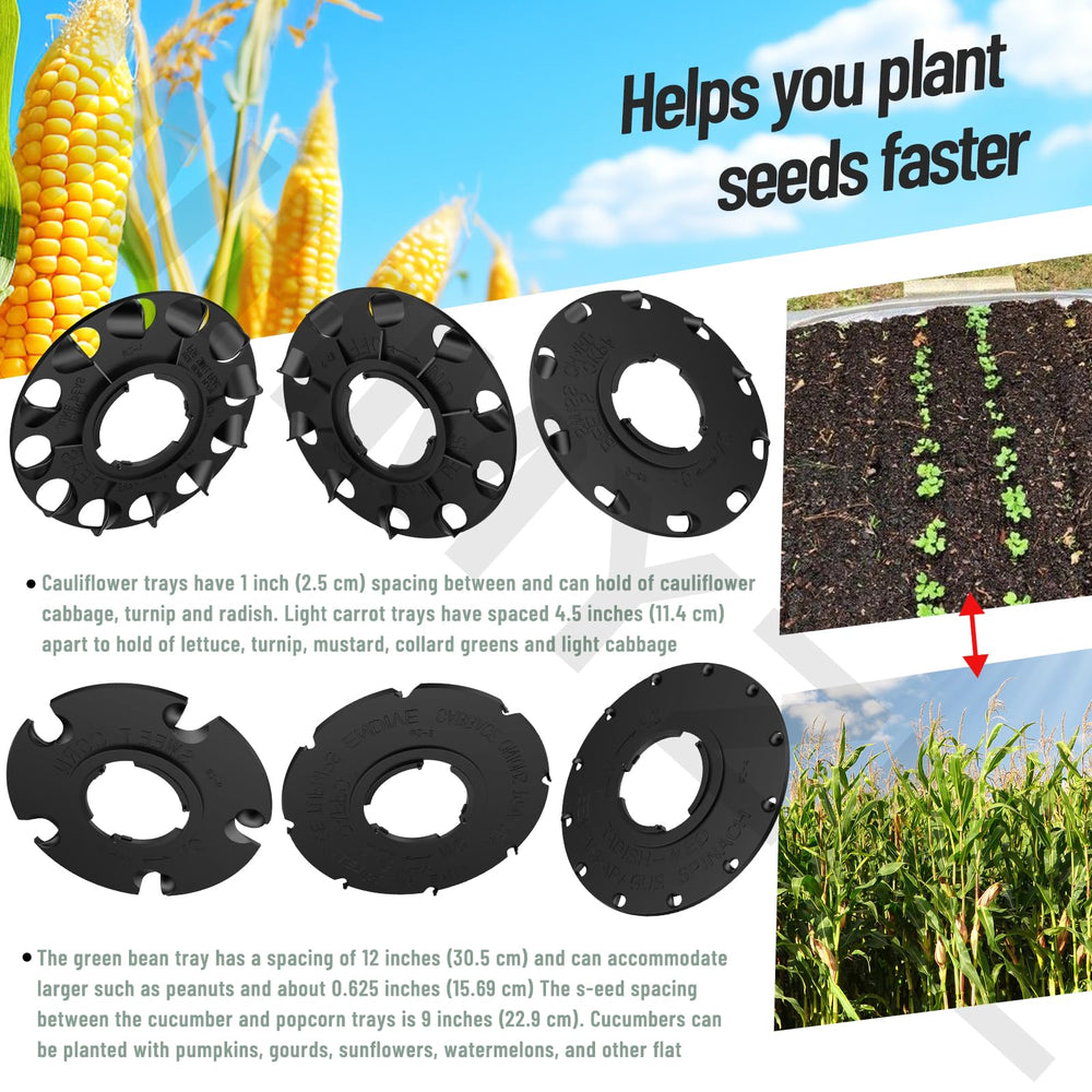 Seed plates showing various spacing options for planting