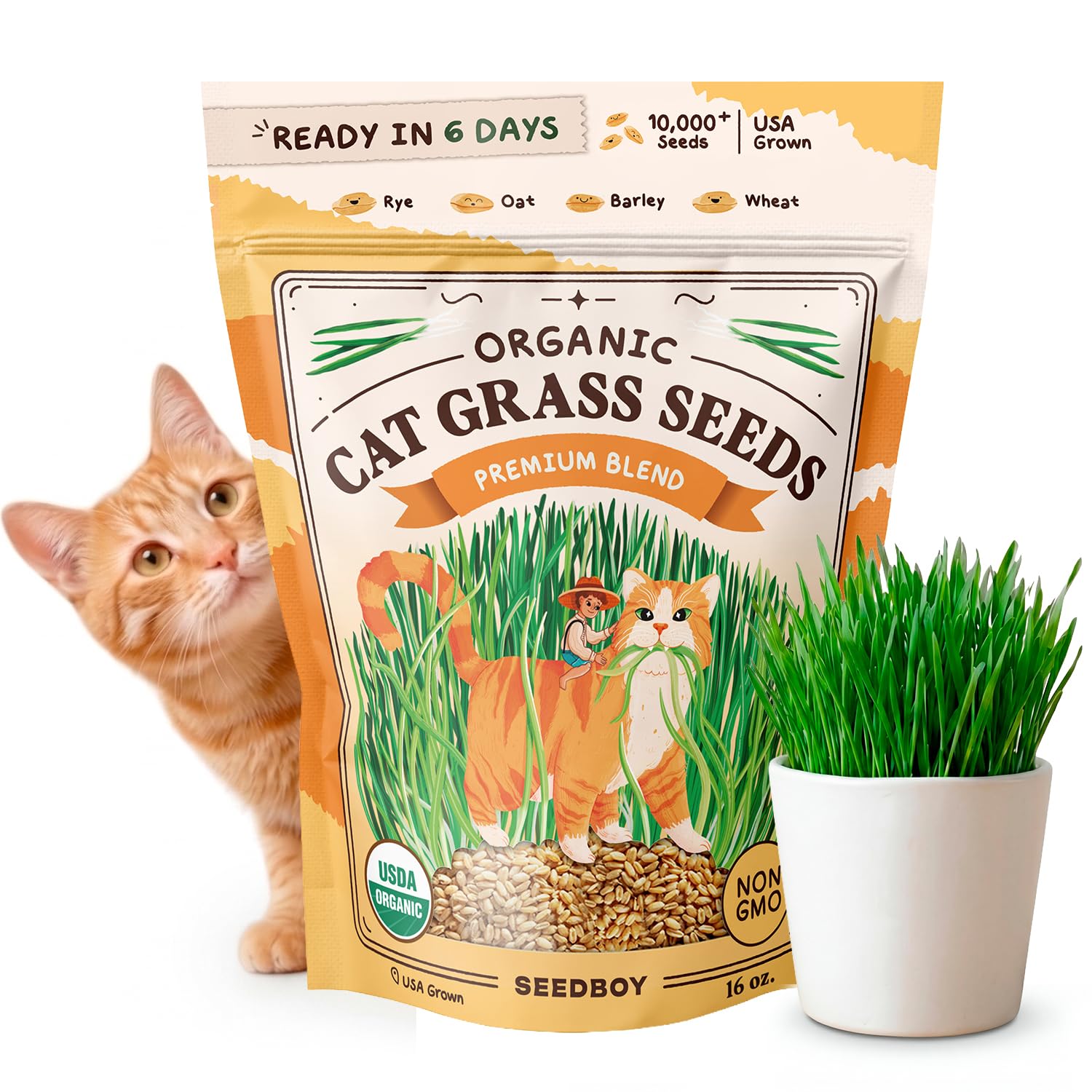 Seedboy Organic Cat Grass Seeds 16 oz front view