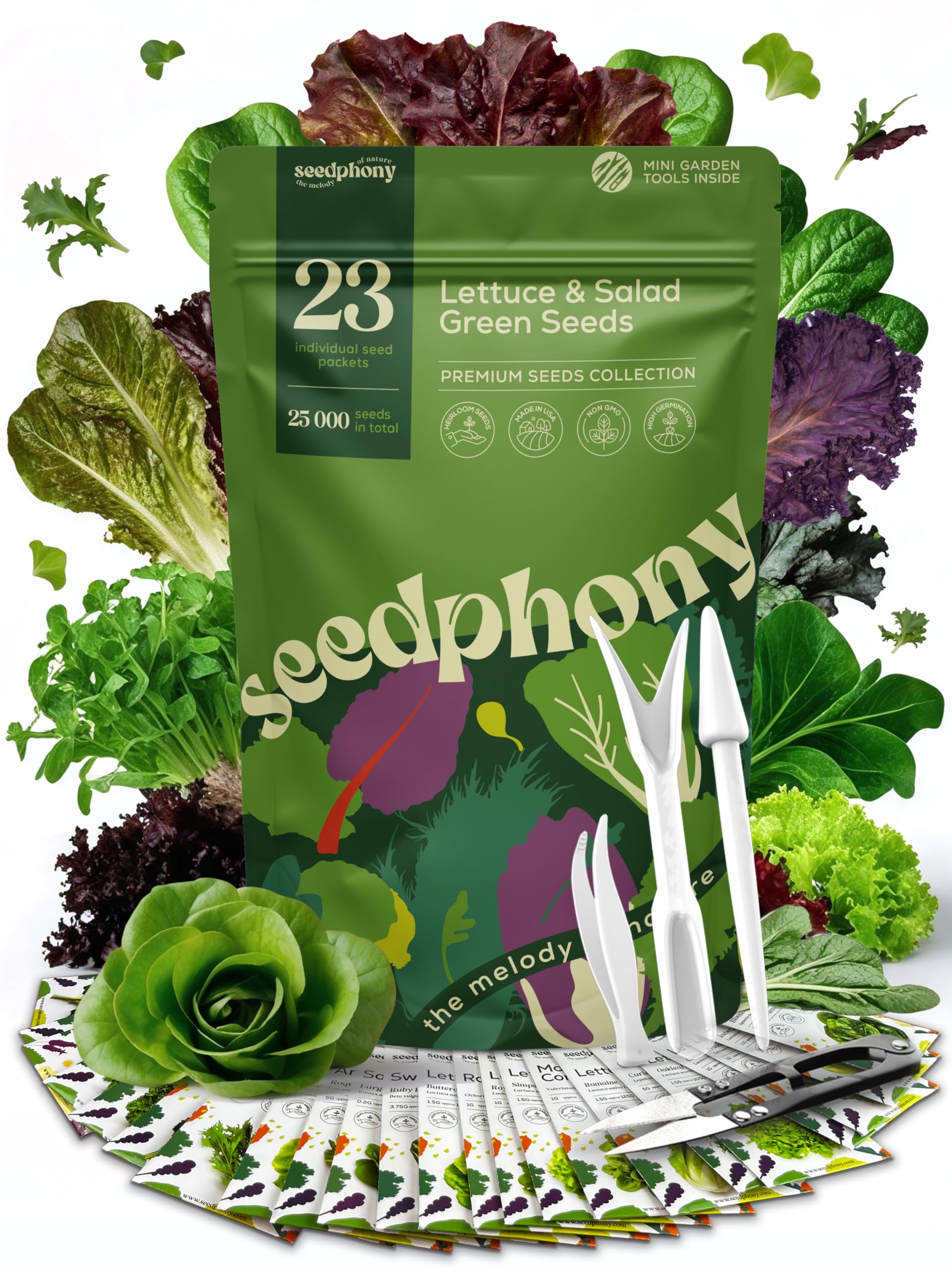 Seedphony Lettuce & Salad Greens Seeds Variety Pack front view