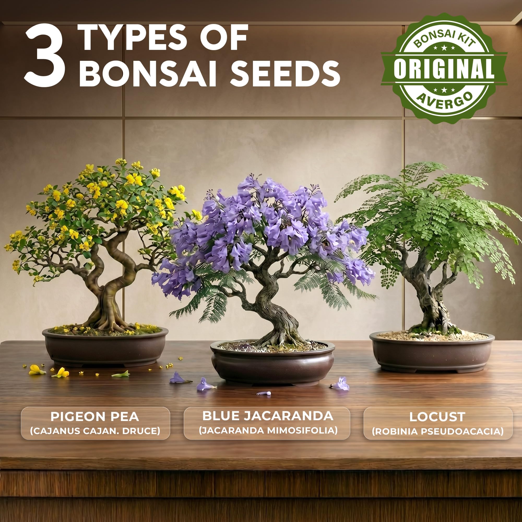 Seeds for Blue Jacaranda and Pigeon Pea in AVERGO Bonsai Kit