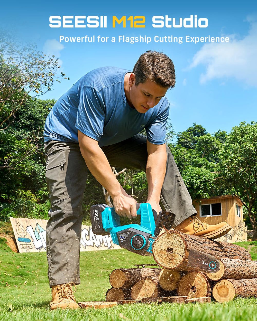 Seesii 12-Inch Electric Chainsaw with battery indicator