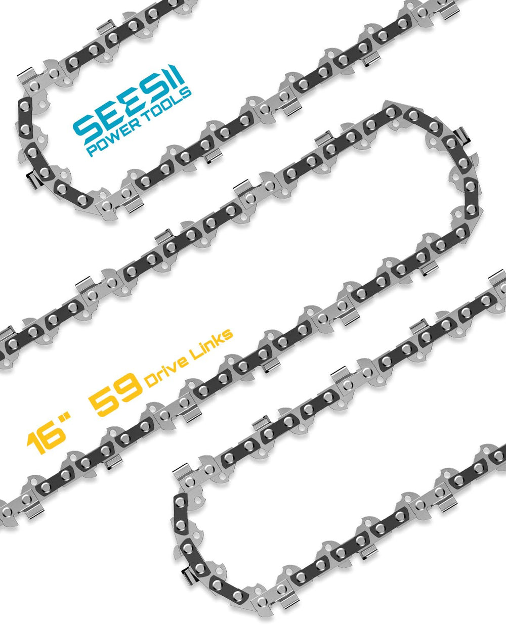 Seesii 3 Pack 16 Inch Chainsaw Chain Replacement front view