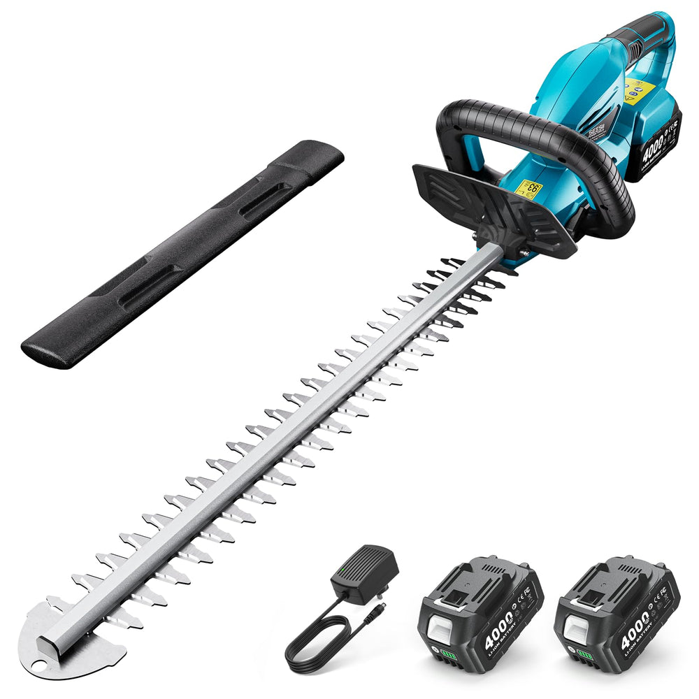 Seesii cordless hedge trimmer front view with blue finish