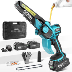 Seesii Cordless Mini Chainsaw front view with 8-inch blade
