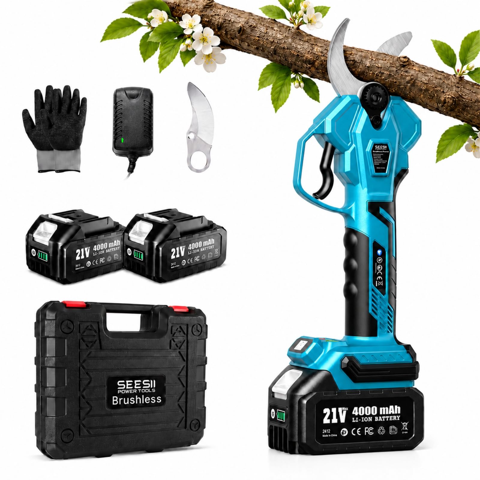 Seesii Electric Pruning Shears blue model front view