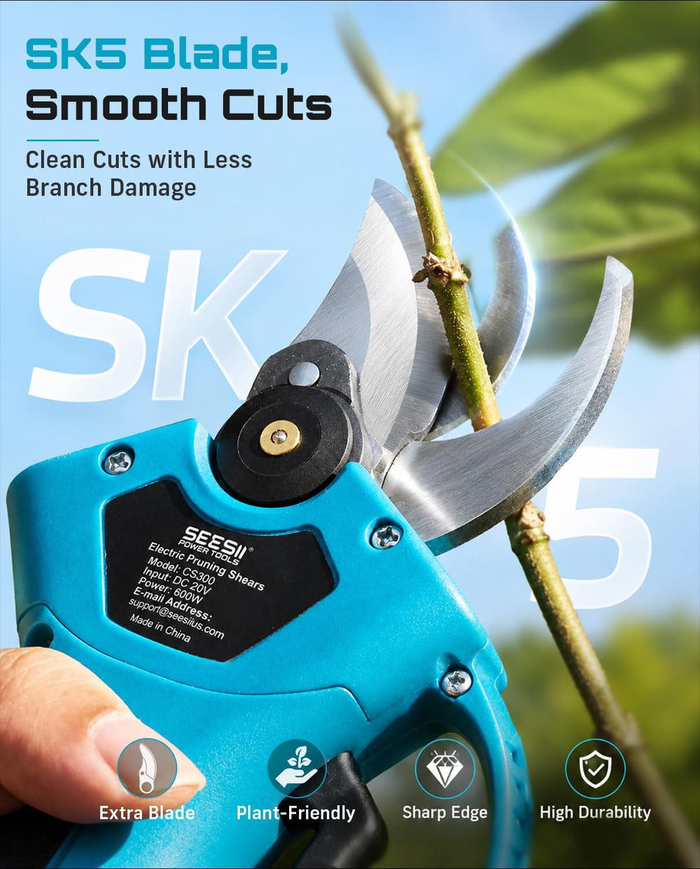 Seesii Electric Pruning Shears ergonomic handle for comfortable grip