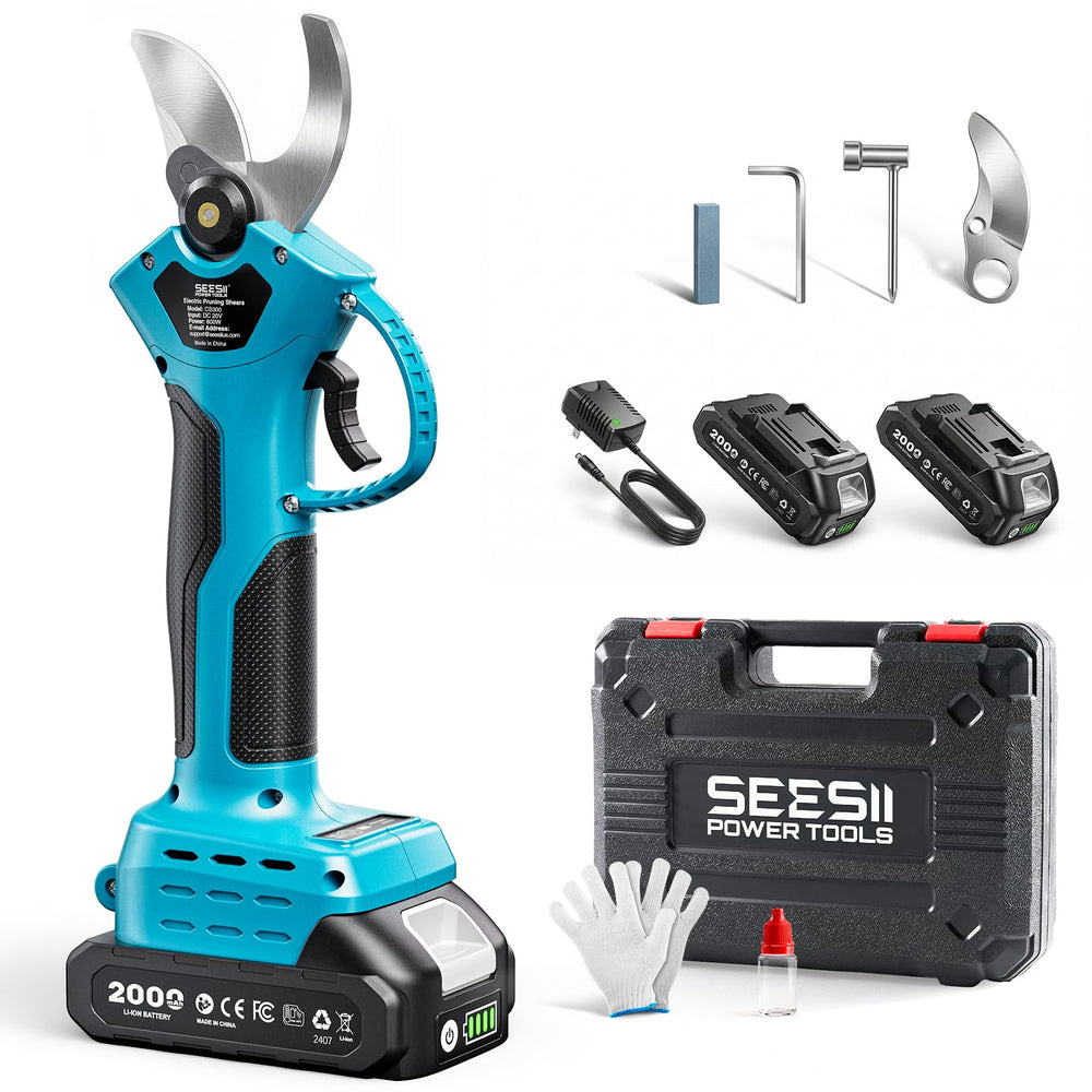 Seesii Electric Pruning Shears front view, sky blue color