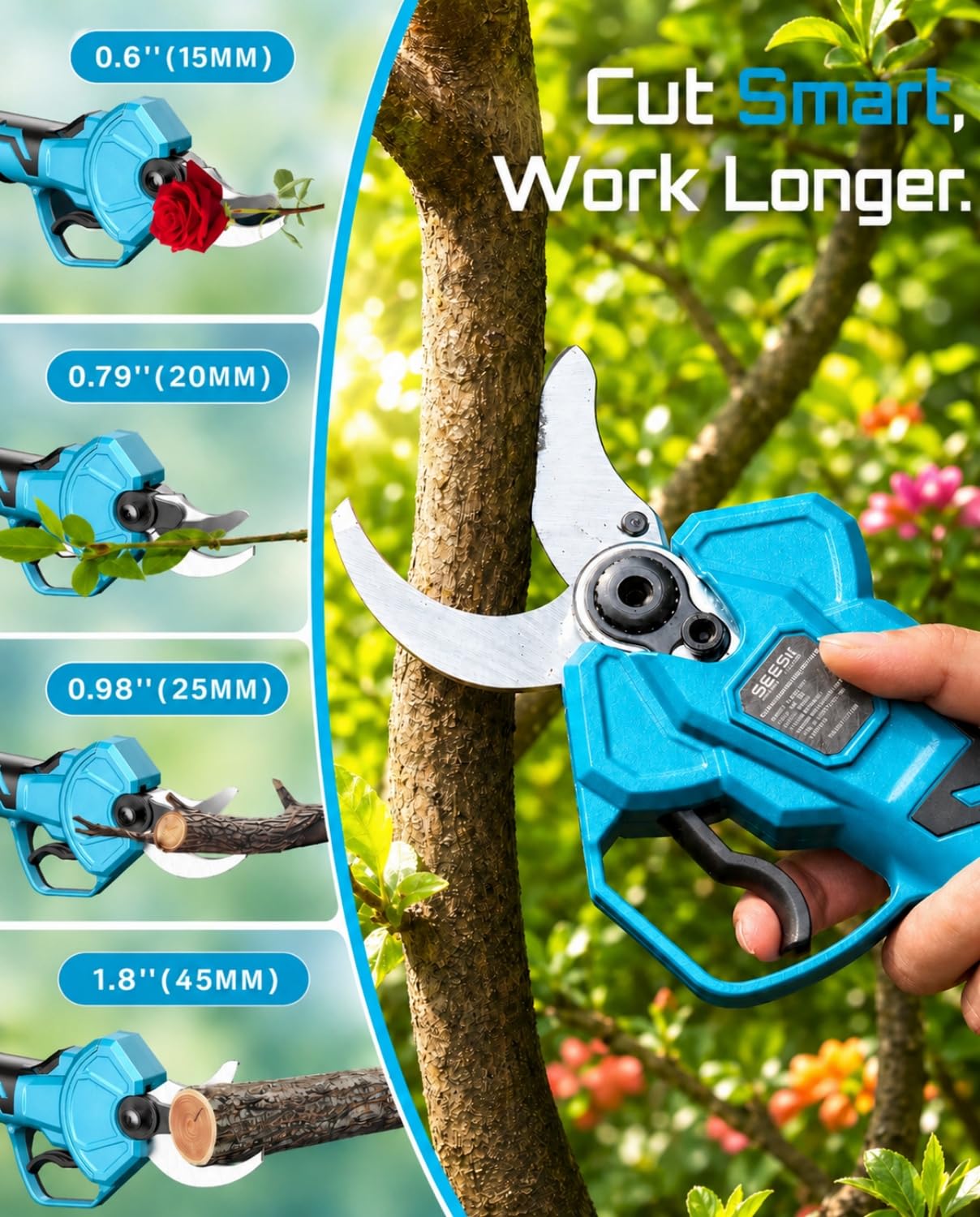 Seesii Electric Pruning Shears with dual 4.0Ah batteries