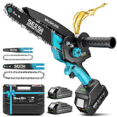 Seesii Mini Chainsaw 8 inch blue model front view