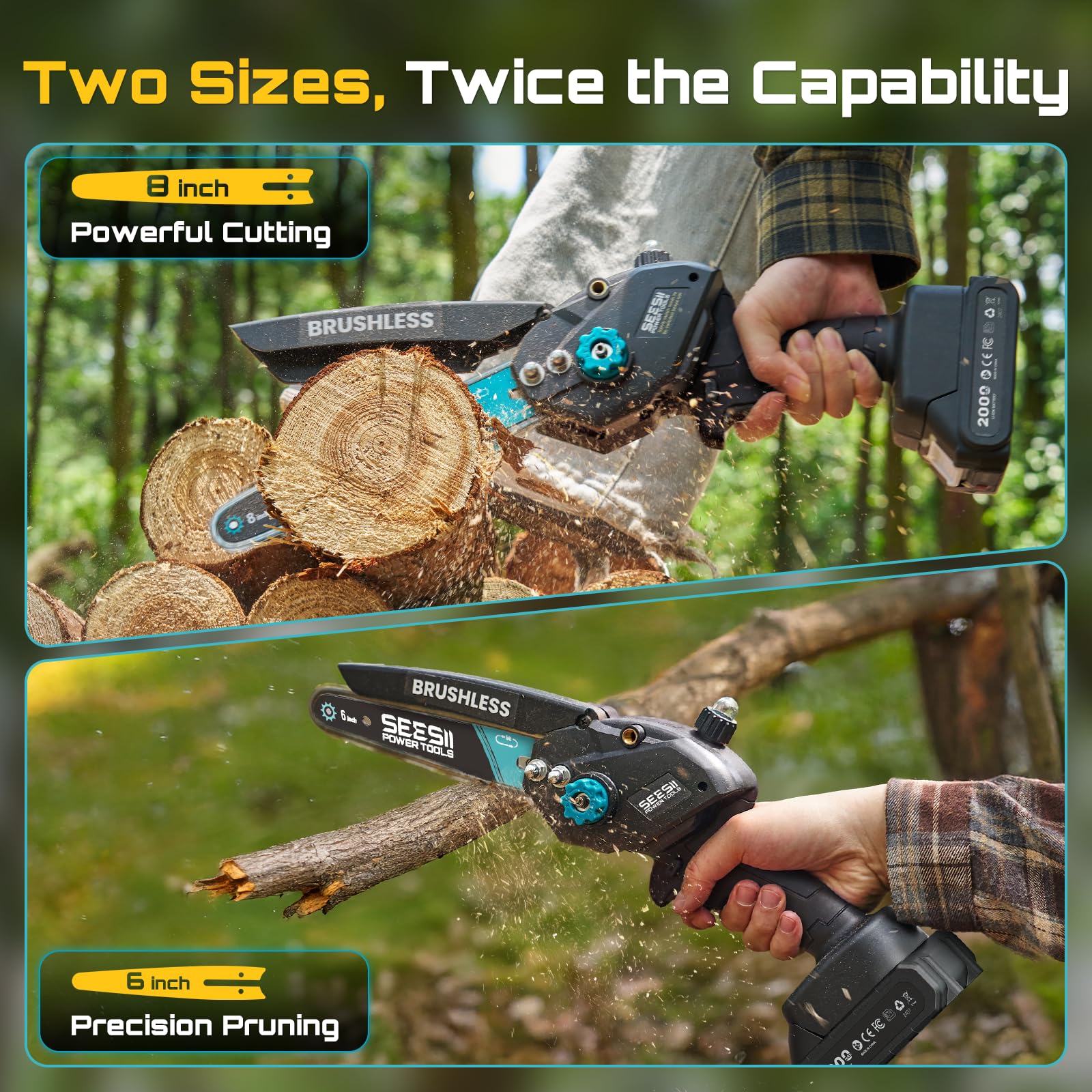 Seesii Mini Chainsaw battery and charger included