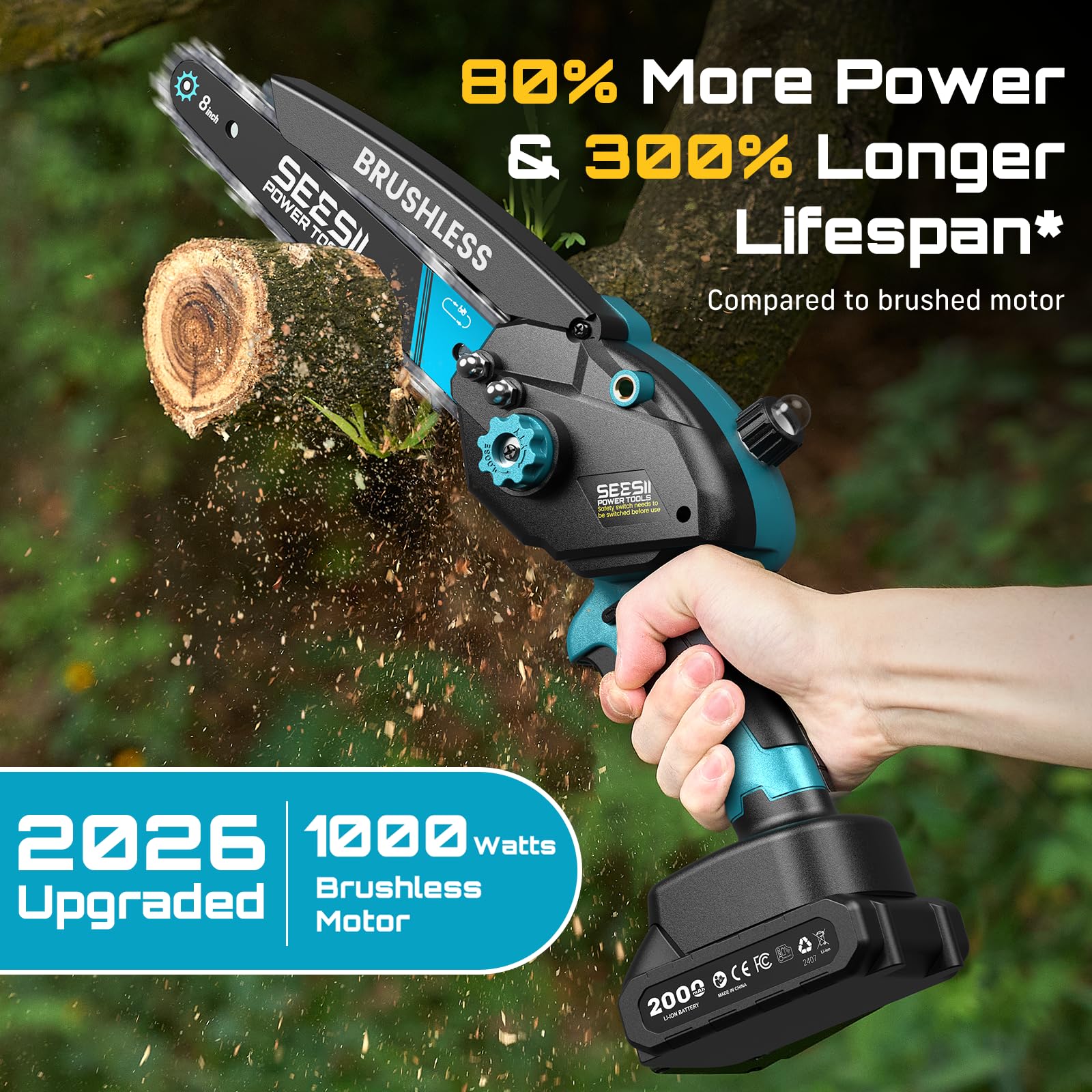 Seesii Mini Chainsaw battery and charger included