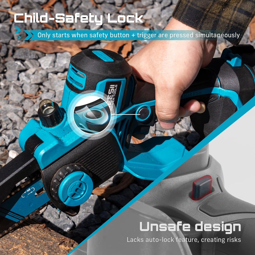 Seesii Mini Chainsaw battery and charger included in kit