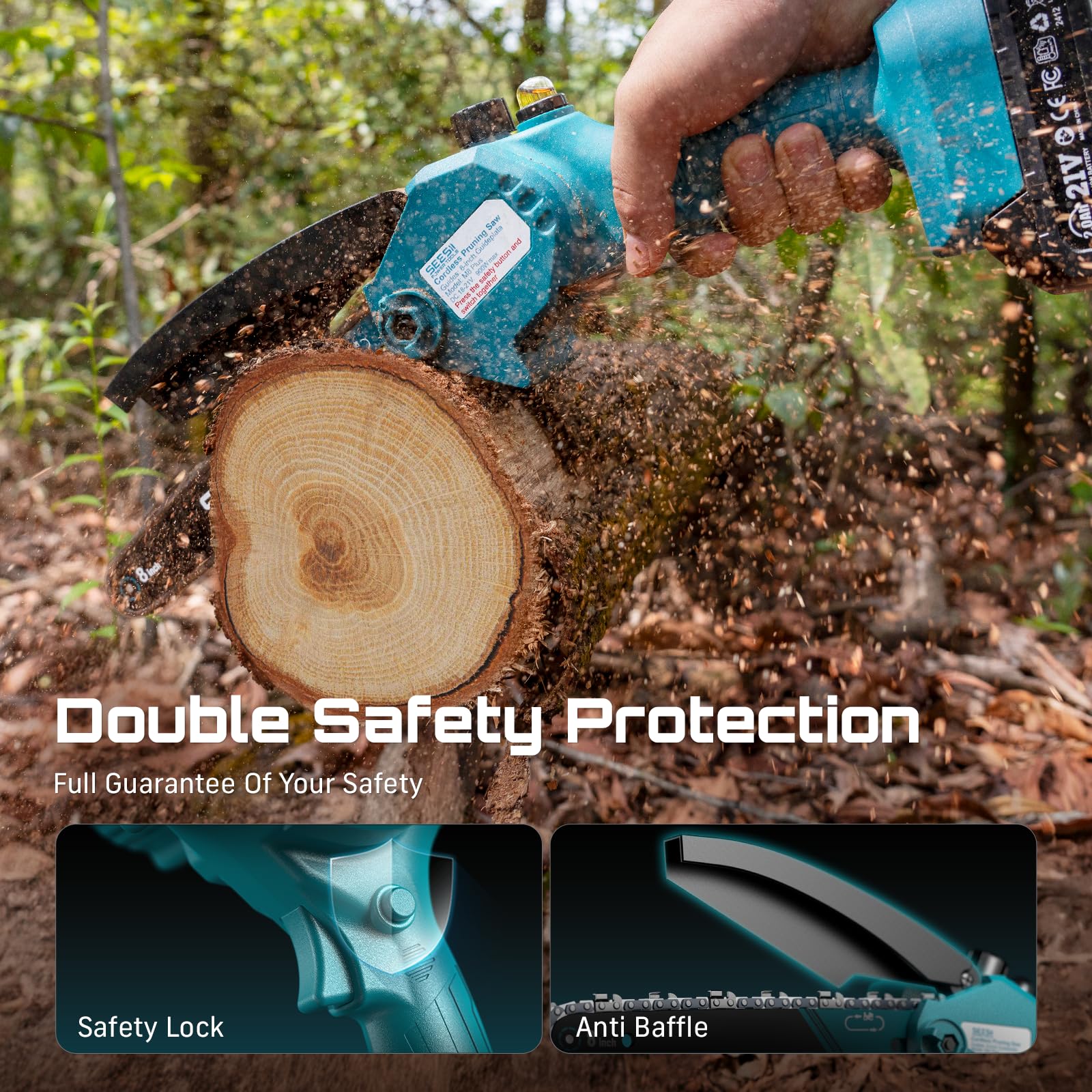 Seesii Mini Chainsaw displaying the oiler system