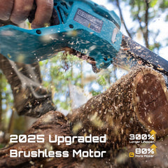 Seesii Mini Chainsaw in action cutting a log