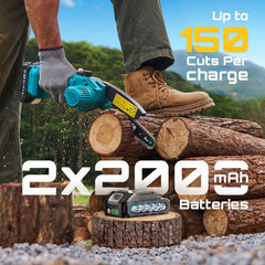 Seesii Mini Chainsaw in use cutting a log outdoors