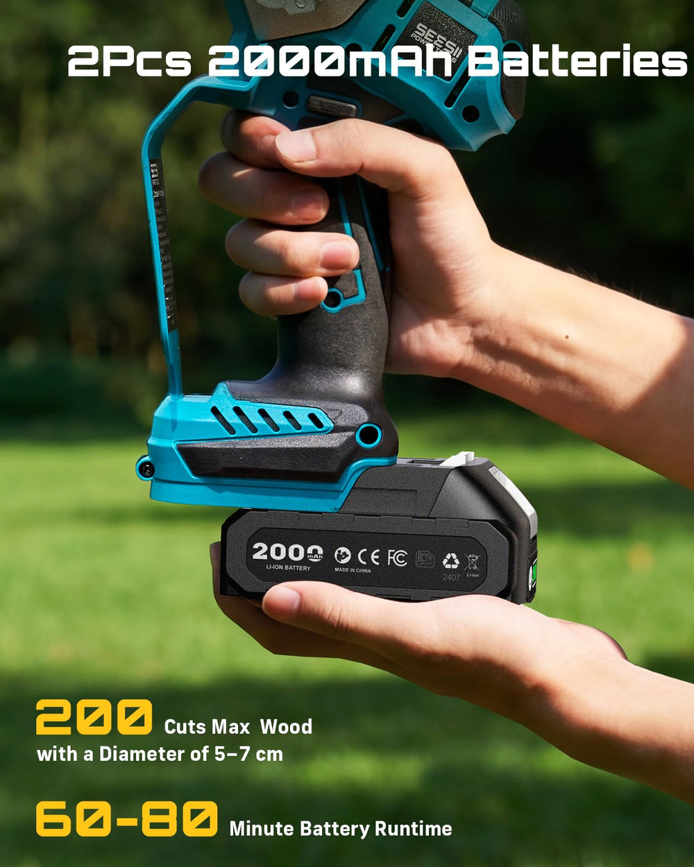 Seesii Mini Chainsaw showing robust metal cover