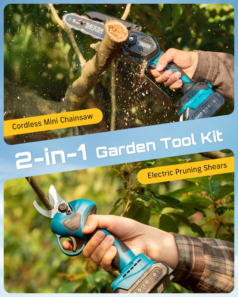 Seesii Mini Chainsaw with 6-inch blade and battery