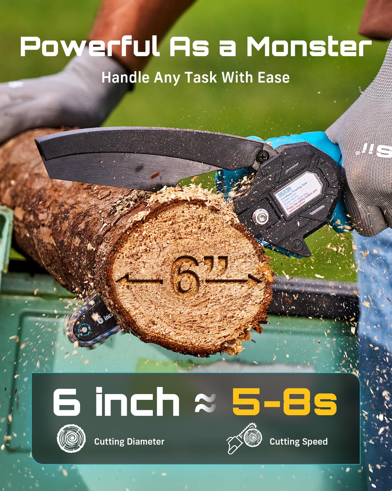 Seesii Mini Chainsaw with two batteries and chains
