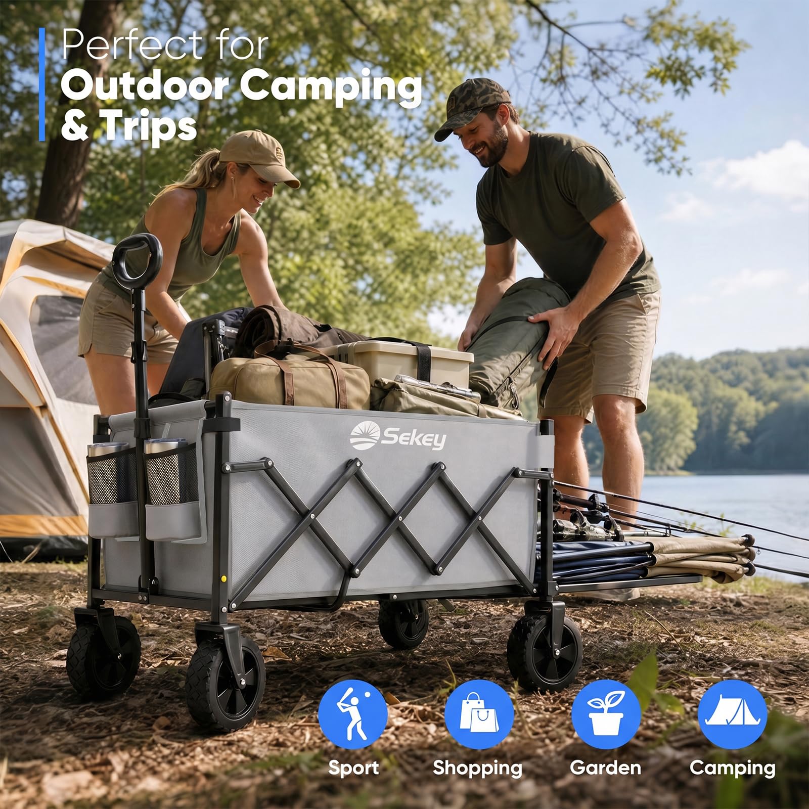 Sekey Collapsible Wagon with camping gear inside