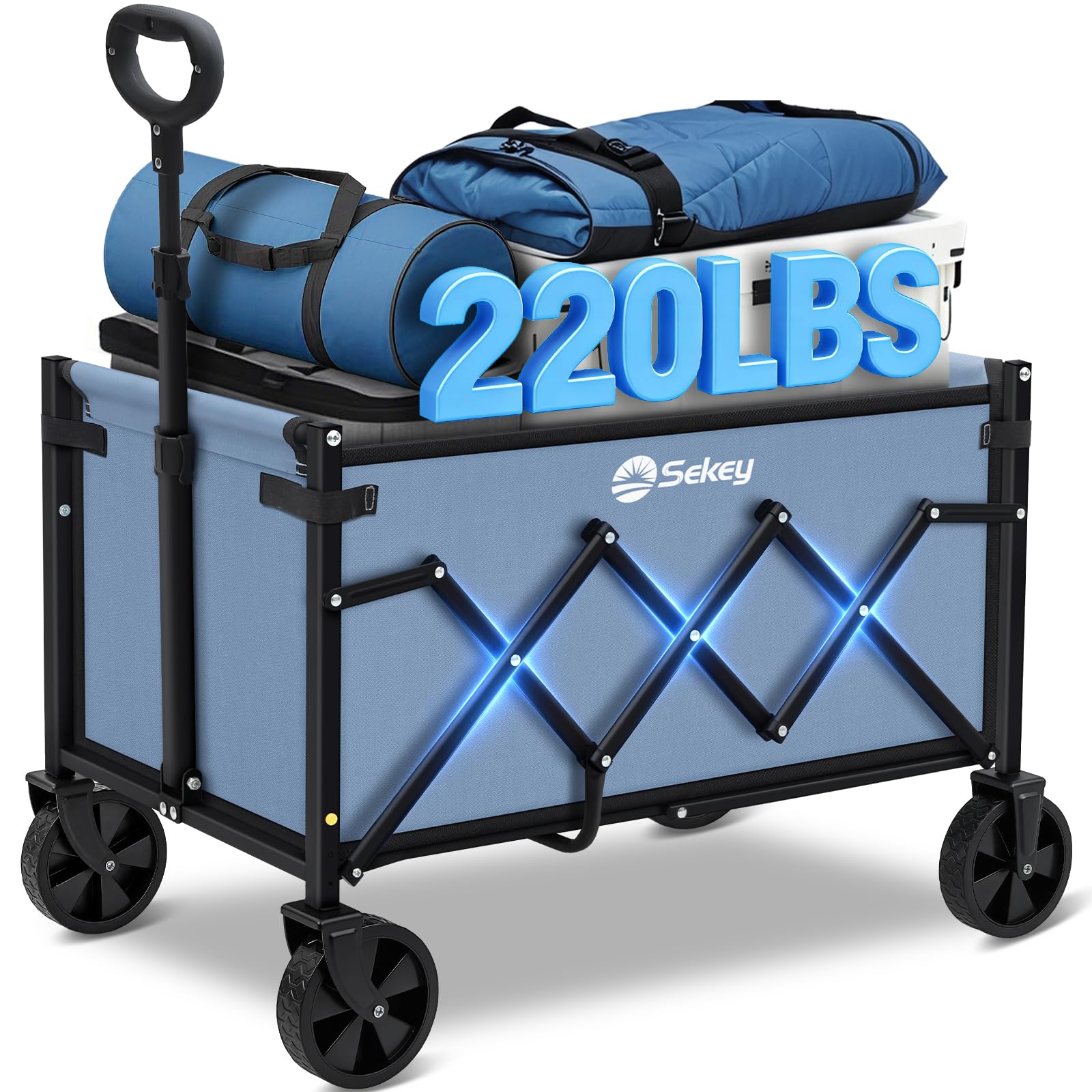 Sekey Lightweight Collapsible Wagon front view in blue